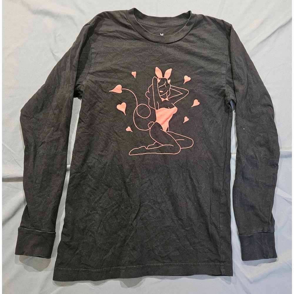 Playboy Long Sleeve T-Shirt Mens Small Black Devil Bunny Girl Graphic
